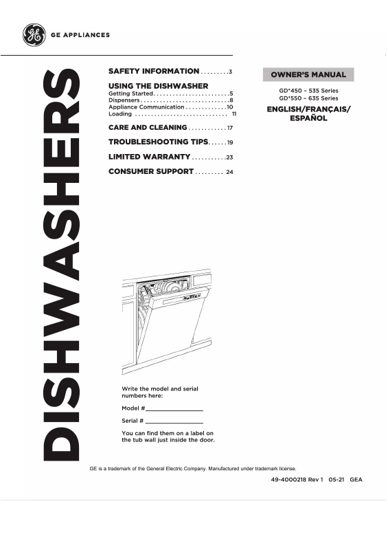 GDF510PGR STANDARD DISHWASHER 1