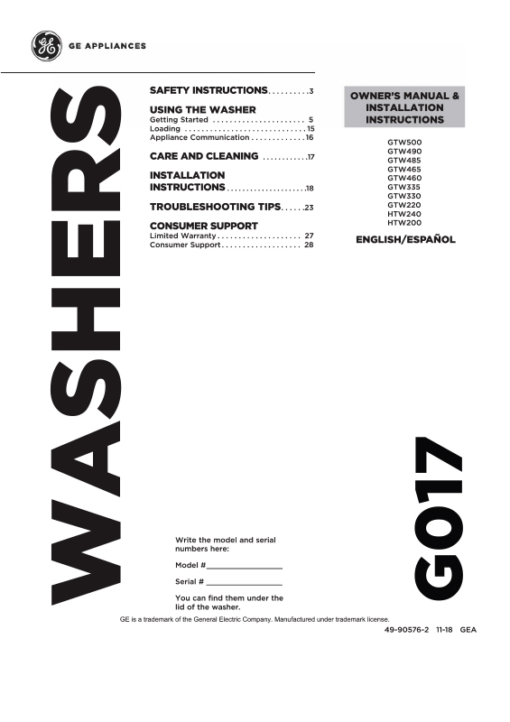 GTW335ASN TOP LOAD WASHER 1